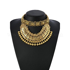 Ethnic Style Zinc Alloy Coin Tassel Statement Bib Necklaces for Women&nbsp;FS-WGFF897-01