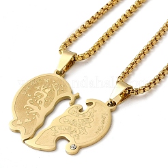 2Pcs 2 Style Rhinestone Tree of Life Couple Pendant Necklaces Set&nbsp;NJEW-H015-09G