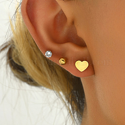 Elegant 3Pairs 201 Stainless Steel Heart & Round Stud Earrings&nbsp;LN6298