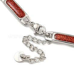 304 Stainless Steel Enamel Rectangle Link Chain Bracelets with Glitter Powder&nbsp;BJEW-S153-04P-03