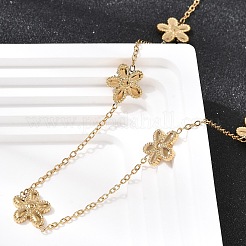 304 Stainless Steel 5-Petal Flower Link Chain Necklaces&nbsp;NJEW-G184-03G