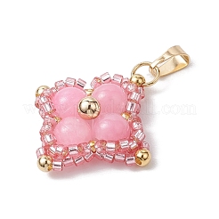 Dyed Natural Yellow Jade & Glass Seed Beaded Woven Pendants&nbsp;PALLOY-MZ00365-02
