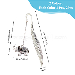 2Pcs 2 Colors Luminous Alloy Feather Bookmarks&nbsp;AJEW-FH0004-79