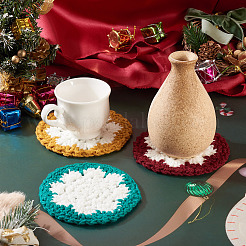 3Pcs 3 Colors Snowflake Hand-Woven Polyester Macrame Coaster&nbsp;DIY-TA0013-97