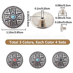 12 Sets 3 Colors Zinc Alloy Decorative Rivets&nbsp;BUTT-GF0001-21