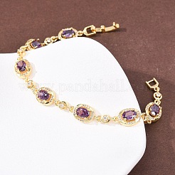 Oval Brass Micro Pave Cubic Zirconia Link Chain Bracelets for Women&nbsp;BJEW-D387-04G
