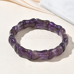 Bamboo Natural Amethyst Beads Stretch Bracelets for Women Men&nbsp;BJEW-K304-01G