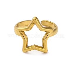 304 Stainless Steel Hollow Star Open Cuff Rings for Women&nbsp;RJEW-K258-07G