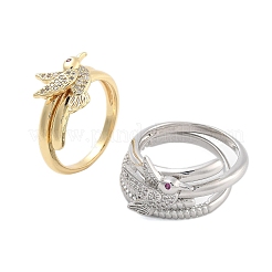 Brass Micro Pave Cubic Zirconia Bird Open Cuff Rings Set for Women&nbsp;RJEW-U002-11G