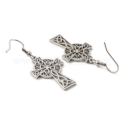 Tarnish Resistant 304 Stainless Steel Cross with Sailor's Knot Dangle Earrings for Women&nbsp;EJEW-F320-01P