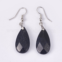 Synthetic Blue Goldstone Dangle Earrings&nbsp;EJEW-P150-A08