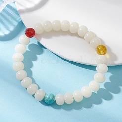 9MM Round Synthetic Turquoise & Natural Quartz Crystal & Carnelian & Rondelle Natural Bodhi Root Beaded Stretch Bracelets for Women & Girls&nbsp;BJEW-TA00724