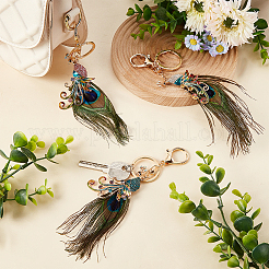 3Pcs 3 Colors Peacock Enamel Style Alloy Rhinestone Pendant Keychains&nbsp;KEYC-OC0001-38