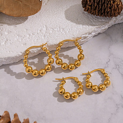 304 Stainless Steel Round Beaded Hoop Earrings for Women&nbsp;SN2323-1