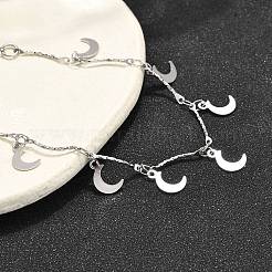 304 Stainless Steel Moon Charm Bracelets&nbsp;BJEW-R021-01P