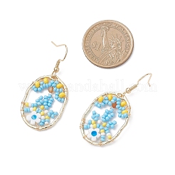 Flower with Oval Glass Dangle Earrings&nbsp;EJEW-MZ00627-02