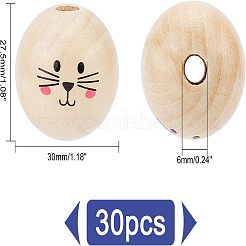 30Pcs Printed Natural Wood European Beads&nbsp;WOOD-FH0001-92