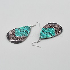 Artificial Leather Teardrop Dangle Earrings&nbsp;EJEW-WH0817-001B