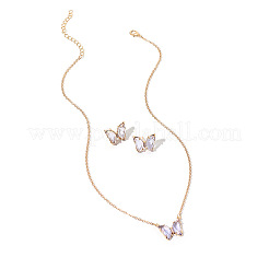 Butterfly Acrylic Rhinestone with Iron Pendant Necklaces & Stud Earrings Sets for Women&nbsp;WGFFCAF-05