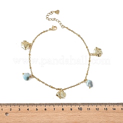 Ocean 304 Stainless Steel Sea Animals and Natural Larimar Chip Charm Anklets for Women&nbsp;AJEW-AN00863