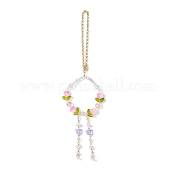 Electroplate Glass & Natural Rose Quartz Pendant Decorations&nbsp;HJEW-JM04550