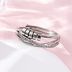 Brass Micro Pave Clear Cubic Zirconia Finger Rings for Women Ease Anxiety&nbsp;RJEW-S624-05P-03