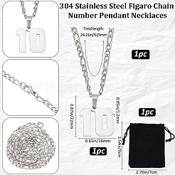 1Pc 304 Stainless Steel Figaro Chain Number Pendant Necklaces&nbsp;NJEW-BBC0001-28C-P