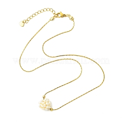 Natural Pearl Cluster Flower Pendant 304 Stainless Steel Boston Link Chain Necklaces for Women&nbsp;NJEW-JN06340