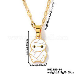 304 Stainless Steel Enamel Halloween Mummy Pendant Dapped Chain Necklaces&nbsp;EI8911