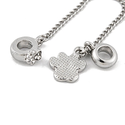 Rack Plating Paw Print Alloy Pink Enamel European Safety Chains&nbsp;FIND-C055-05P-02