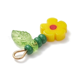 6Pcs 304 Stainless Steel Glass Beaded Flower Pendants&nbsp;PALLOY-MZ01117