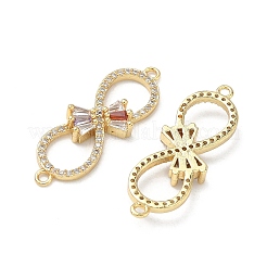 Brass Micro Pave Cubic Zirconia Bowknot Infinity Connector Charms&nbsp;KK-P350-23G