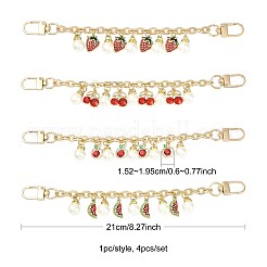 4Pcs 4 Styles Alloy Rhinestone with Acrylic Pearl Bead Charm Cable Chain Bag Decorative Chains&nbsp;HJEW-FS00060-01