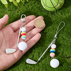 2Pcs 2 Styles Golf Plastic & Alloy Pendant Decorations&nbsp;HJEW-BM0001-40