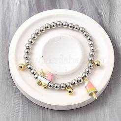 Brass Enamel Round Beads Charm Bracelets for Women&nbsp;BJEW-D317-11PG