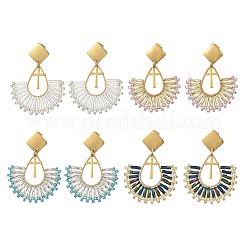 304 Stainless Steel with Glass Seed Beads Hoop Dangle Earrings&nbsp;EJEW-MZ00824