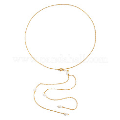 304 Stainless Steel and Natural Freshwater Pearl Tassel Y-shaped Lariat Necklaces for Women&nbsp;OF8673