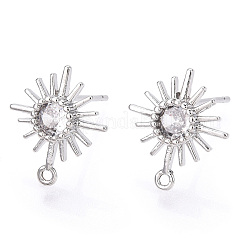 Brass Micro Clear Cubic Zirconia Stud Earring Findings&nbsp;KK-R132-064P