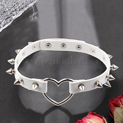 Adjustable Adjustable Gothic PU Leather Alloy Spike Rivet Heart Choker Necklaces for Women&nbsp;NJEW-WH20816-006P-A