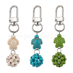 Synthetic Turquoise Beaded Round & Sea Turtle Pendant Decorations&nbsp;HJEW-JM03101
