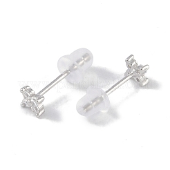 Rhodium Plated Clover 999 Fine Silver Cubic Zirconia Stud Earrings for Women&nbsp;LS-EJEW-S215-16P