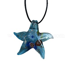 Starfish Millefiori Glass Pendant Waxed Cord Necklaces&nbsp;FS-WG7586D-01
