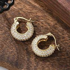Brass Micro Pave Clear Cubic Zirconia Hoop Earrings&nbsp;EJEW-C502-08G