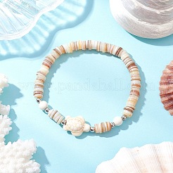 2Pcs Starfish & Tortoise Natural Freshwater Shell with Synthetic Turquoise Beads Stretch Bracelets for Men Women&nbsp;BJEW-JB11744