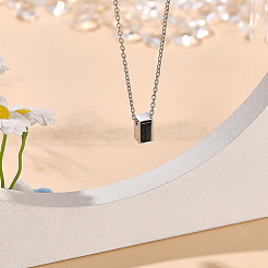304 Stainless Steel with Black Glass Rectangle Pendant Urn Ashes Necklaces for Women Men&nbsp;NJEW-WH0013-83P-02