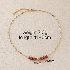 Synthetic Goldstone Hexagon Heishi Beads & 304 Stainless Steel Paperclip Chain Necklaces for Women&nbsp;SG1071-2
