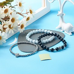 Reiki Crystal Natural Chalcedony Imitation Aquamarine Stretch Bracelets Set for Men Women&nbsp;BJEW-JB06806-01