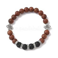 2Pcs 2 Styles Natural Lava Rock & Wood Round Beaded Stretch Bracelets Sets for Men Women&nbsp;BJEW-JB12352