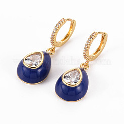 Brass Micro Pave Clear Cubic Zirconia Huggie Hoop Earrings&nbsp;EJEW-T046-41-NF