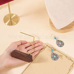 Iron L Shaped Dangle Earring Display Stands with Wooden Trays&nbsp;EDIS-TAC0003-01